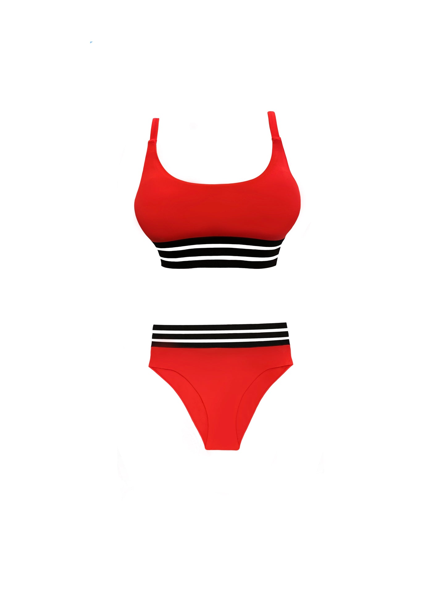 Red Striped Mesh Two Piece Swimsuit