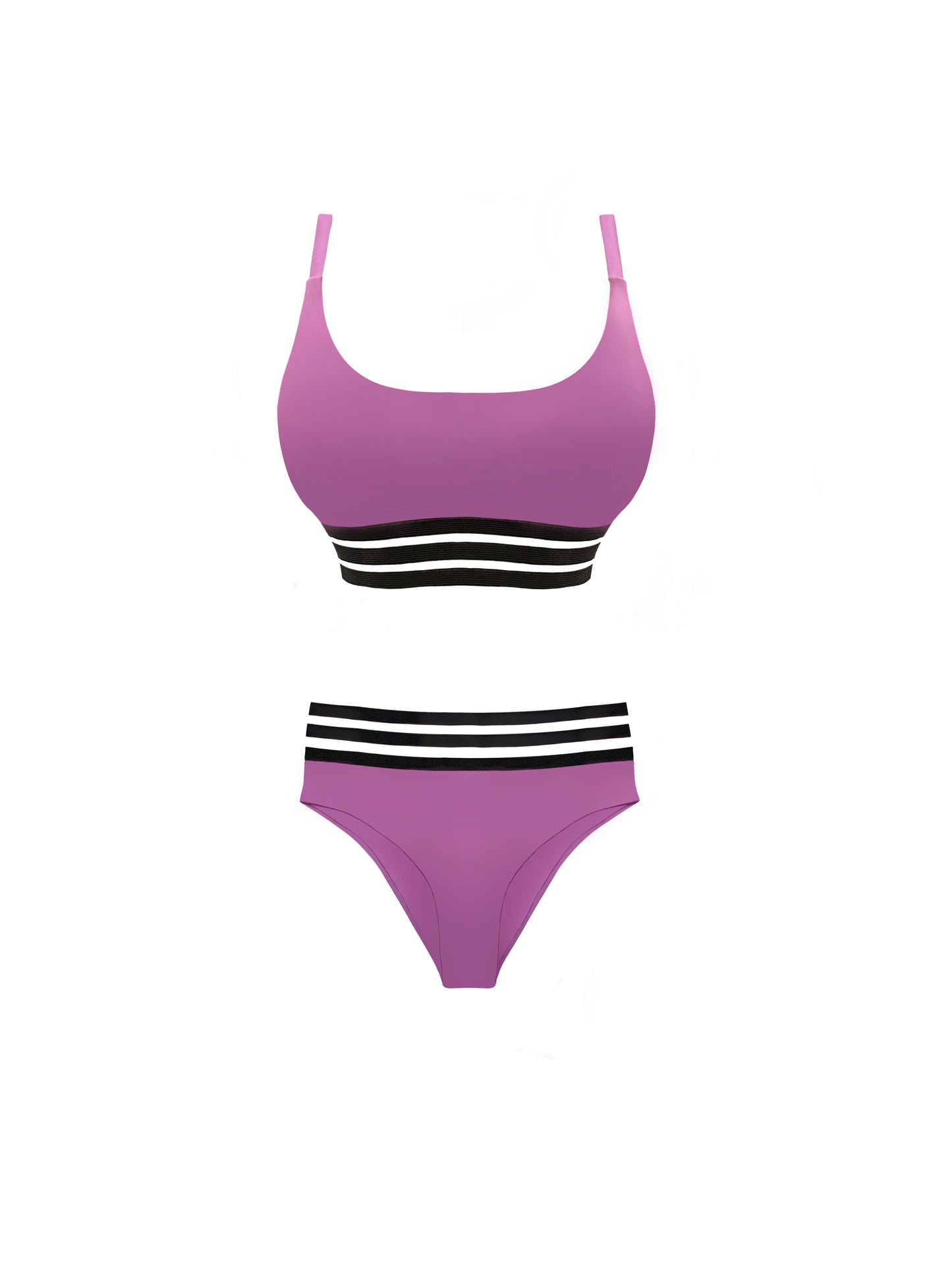 Pink Striped Mesh Two Piece Swimsuit