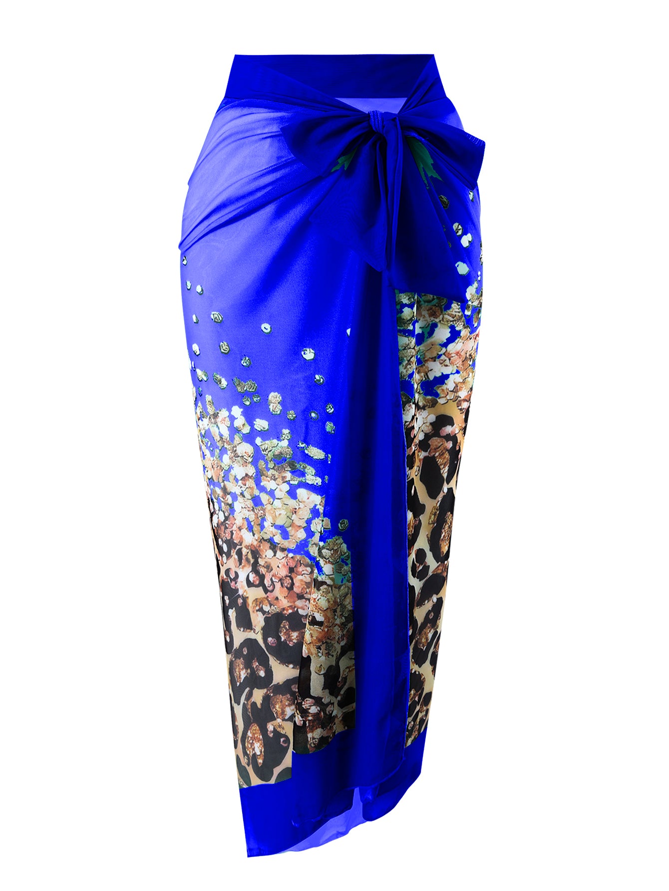 Navy Blue Leopard One Piece Swimsuit With Skirt Coverup