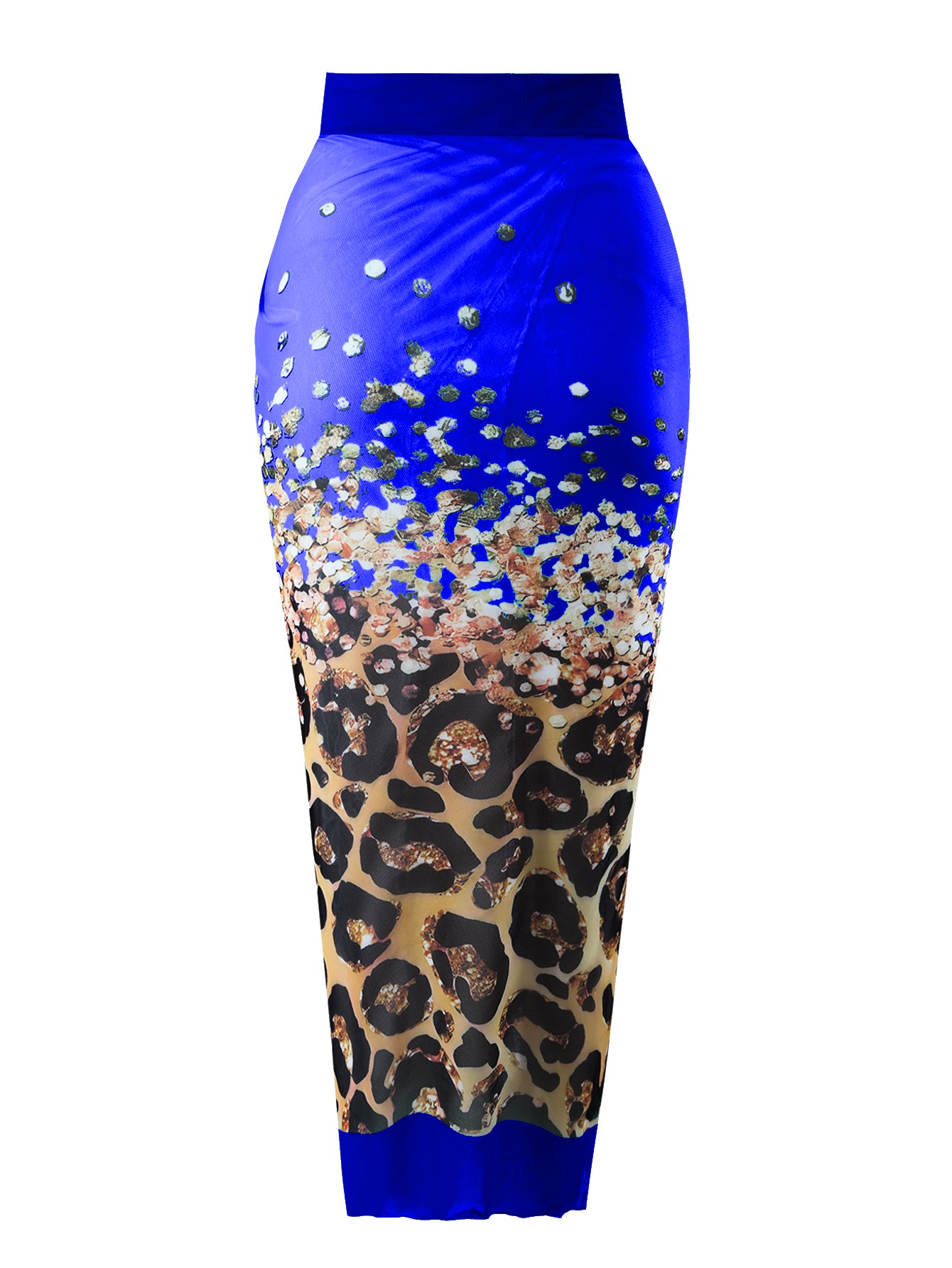 Navy Blue Leopard One Piece Swimsuit With Skirt Coverup