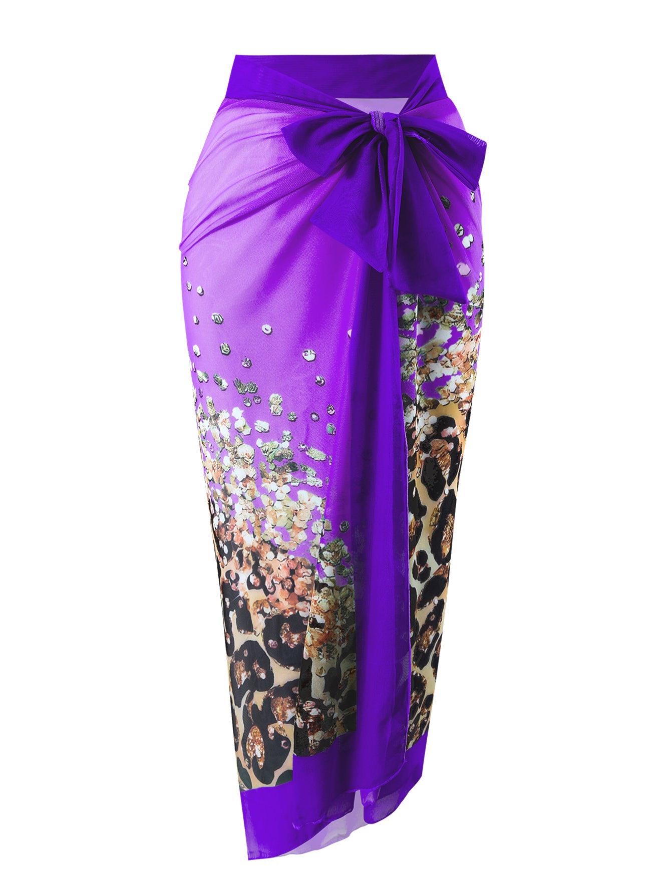 Purple Leopard One Piece Swimsuit With Skirt Coverup