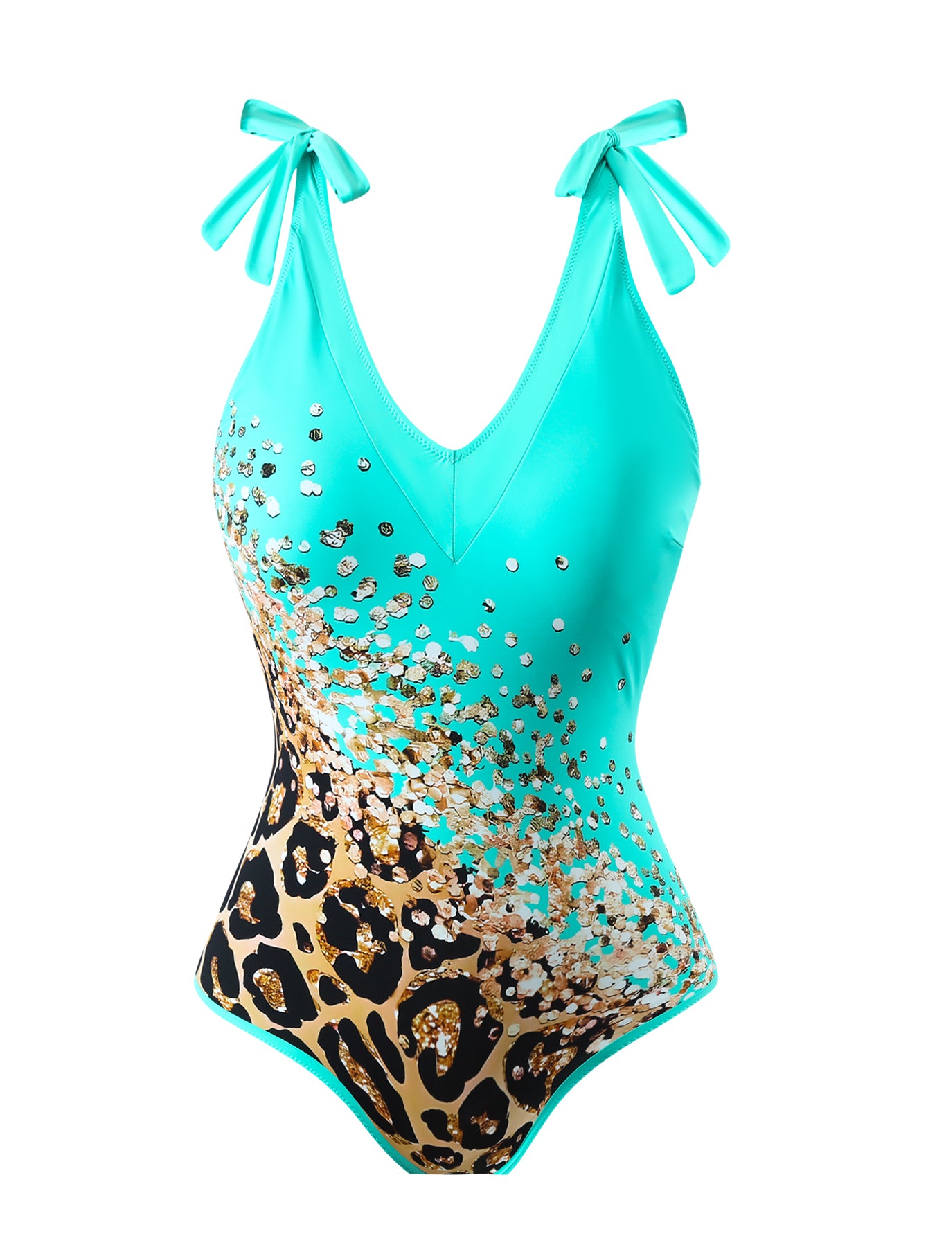 Teal Leopard One Piece Swimsuit With Skirt Coverup