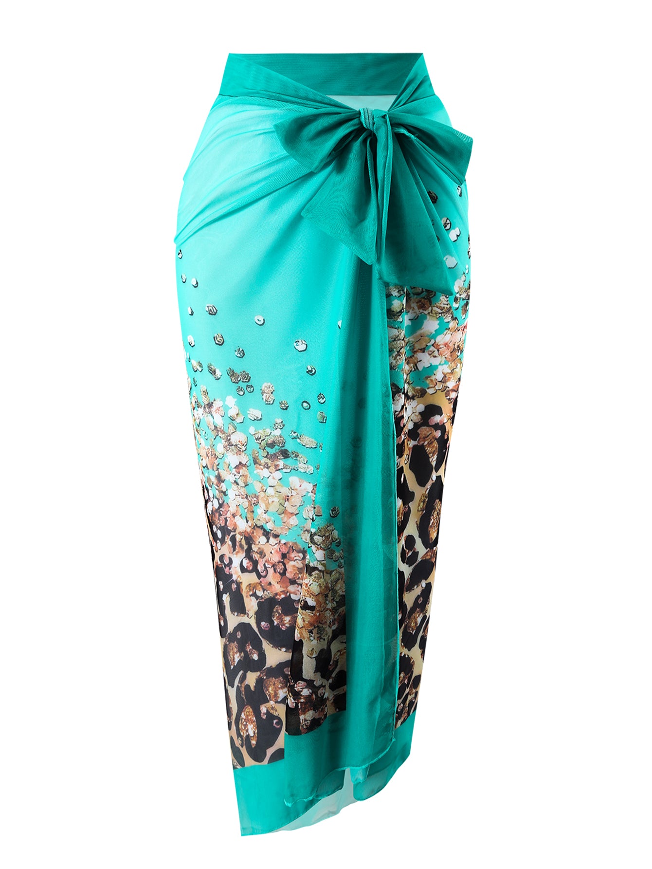 Teal Leopard One Piece Swimsuit With Skirt Coverup