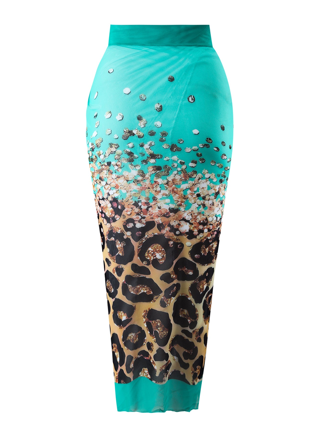 Teal Leopard One Piece Swimsuit With Skirt Coverup