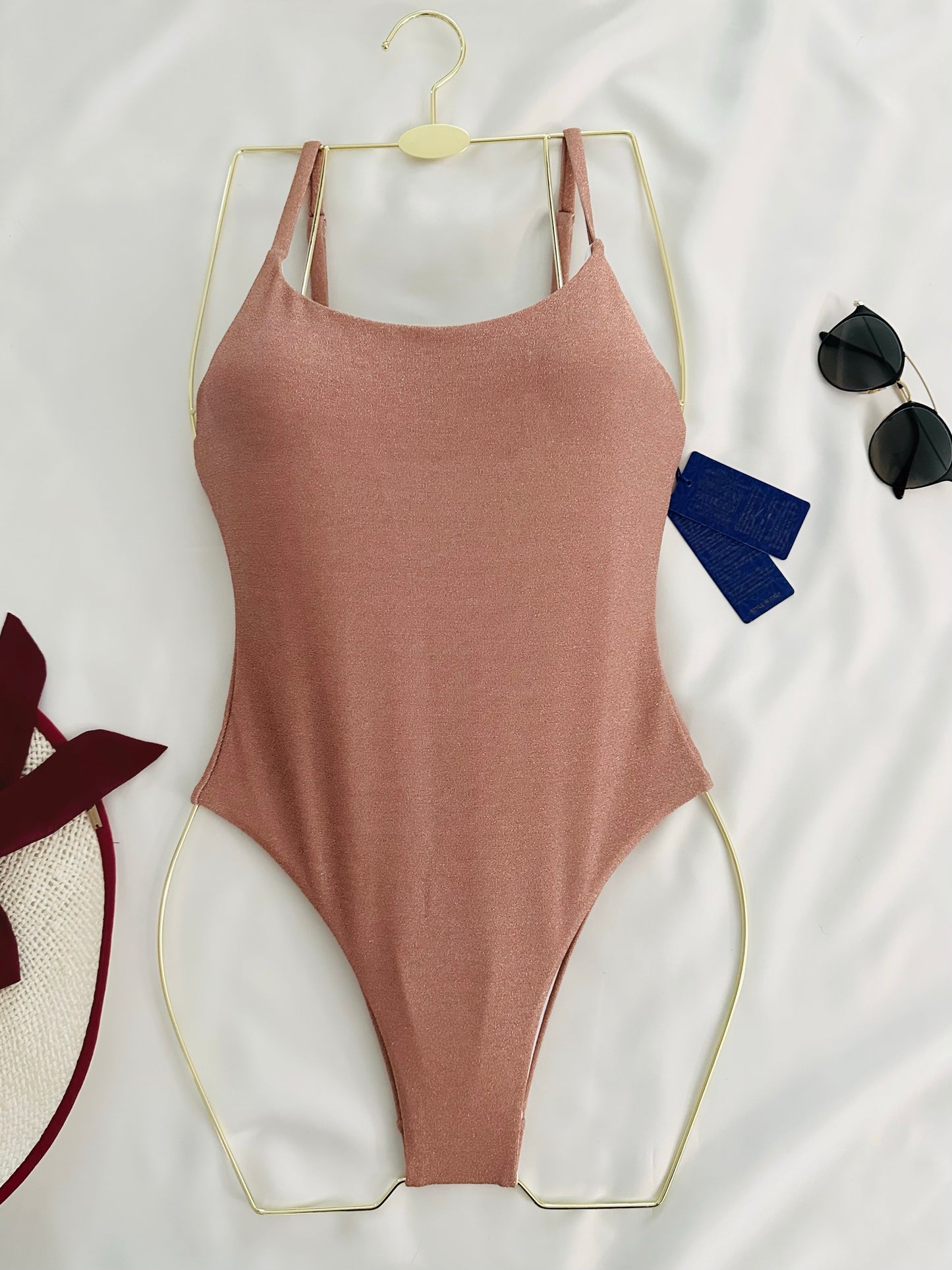 One Piece Sparkly Rose Gold Swimsuit