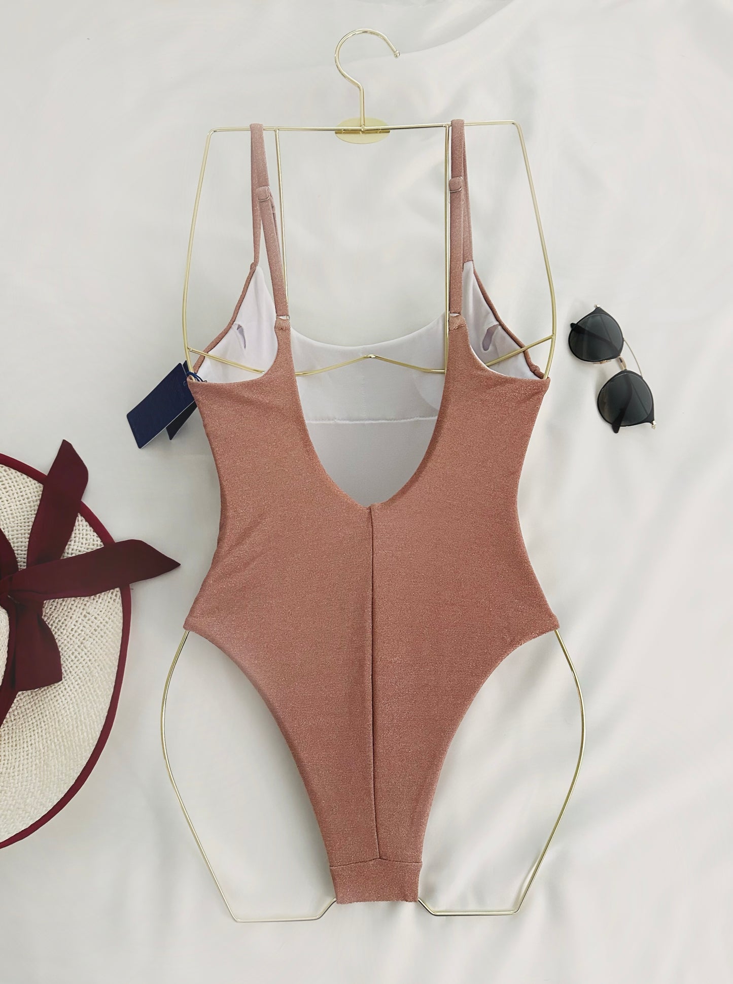 One Piece Sparkly Rose Gold Swimsuit