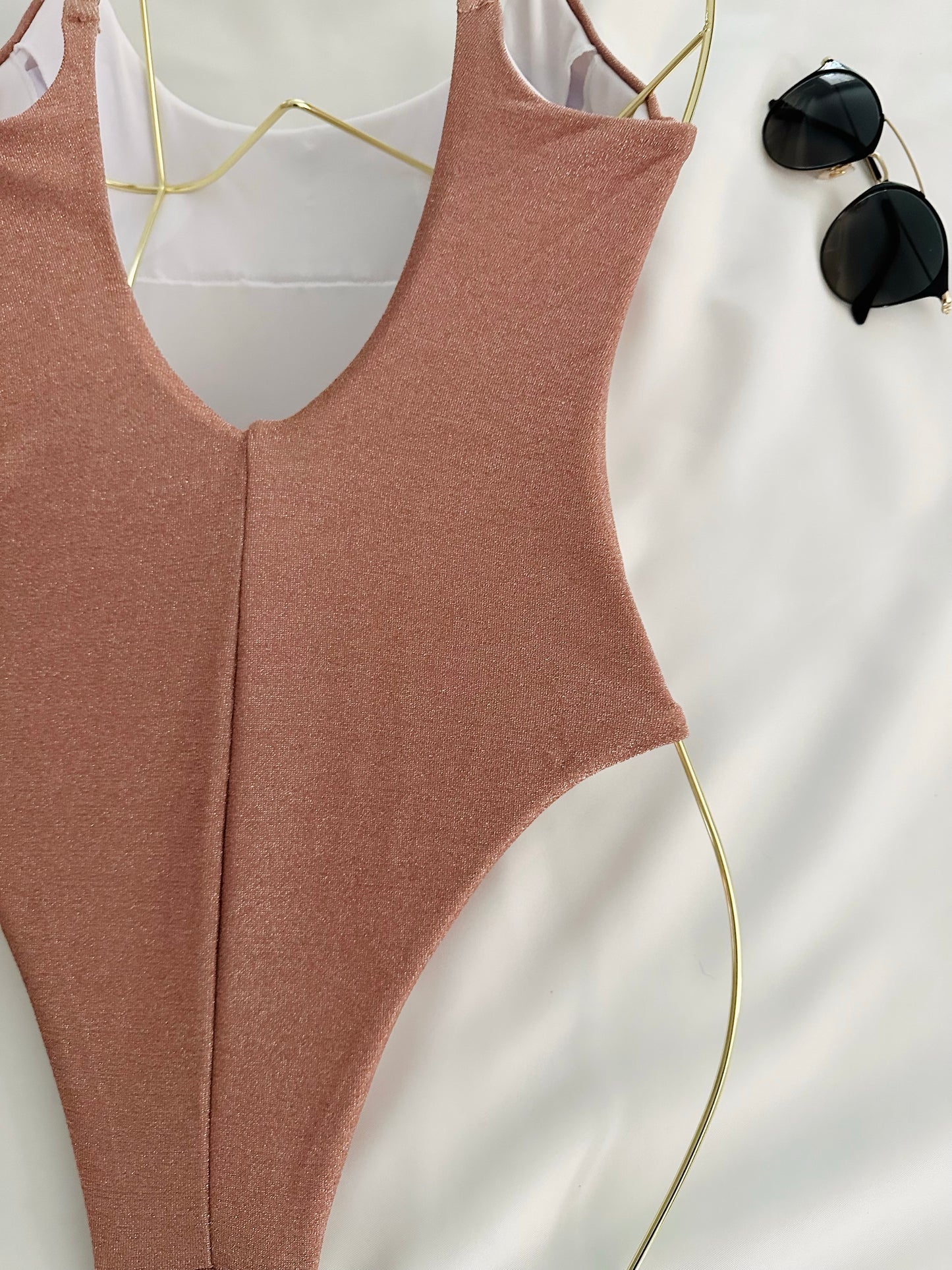 One Piece Sparkly Rose Gold Swimsuit