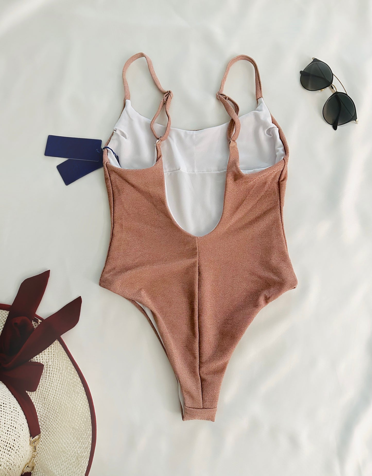 One Piece Sparkly Rose Gold Swimsuit