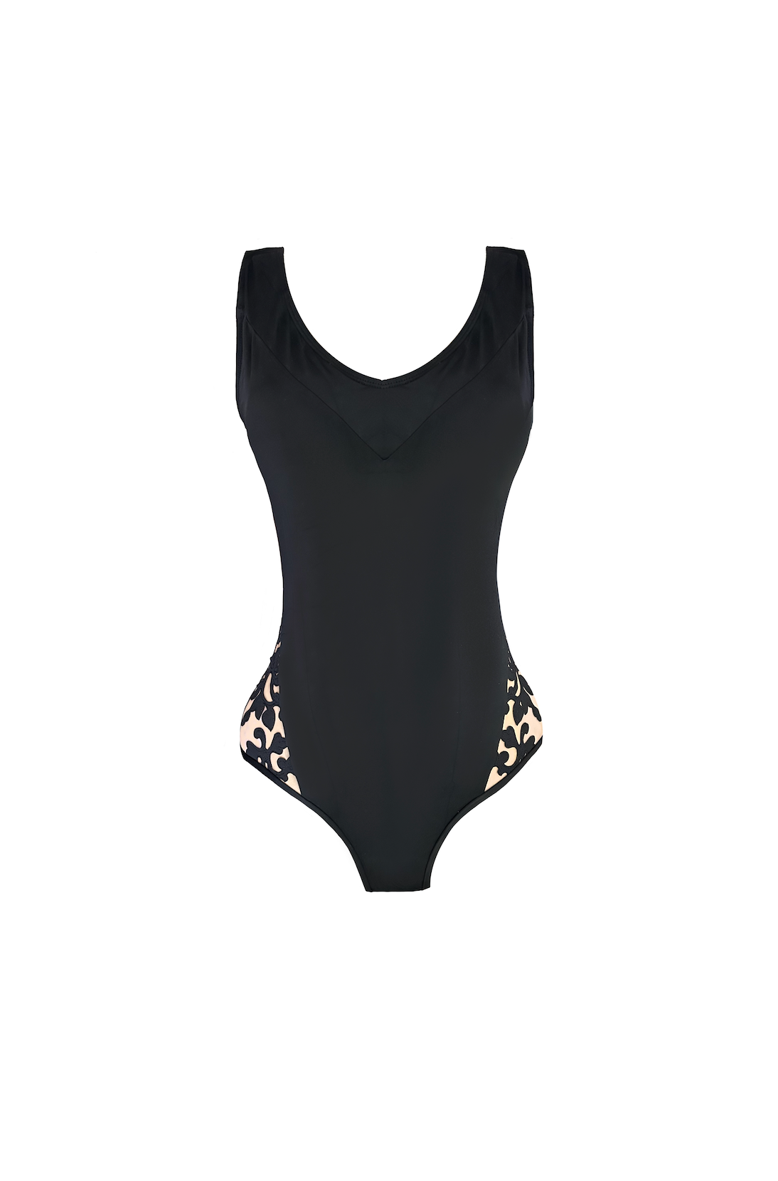 One Piece Black Tan Floral Mesh Swimsuit