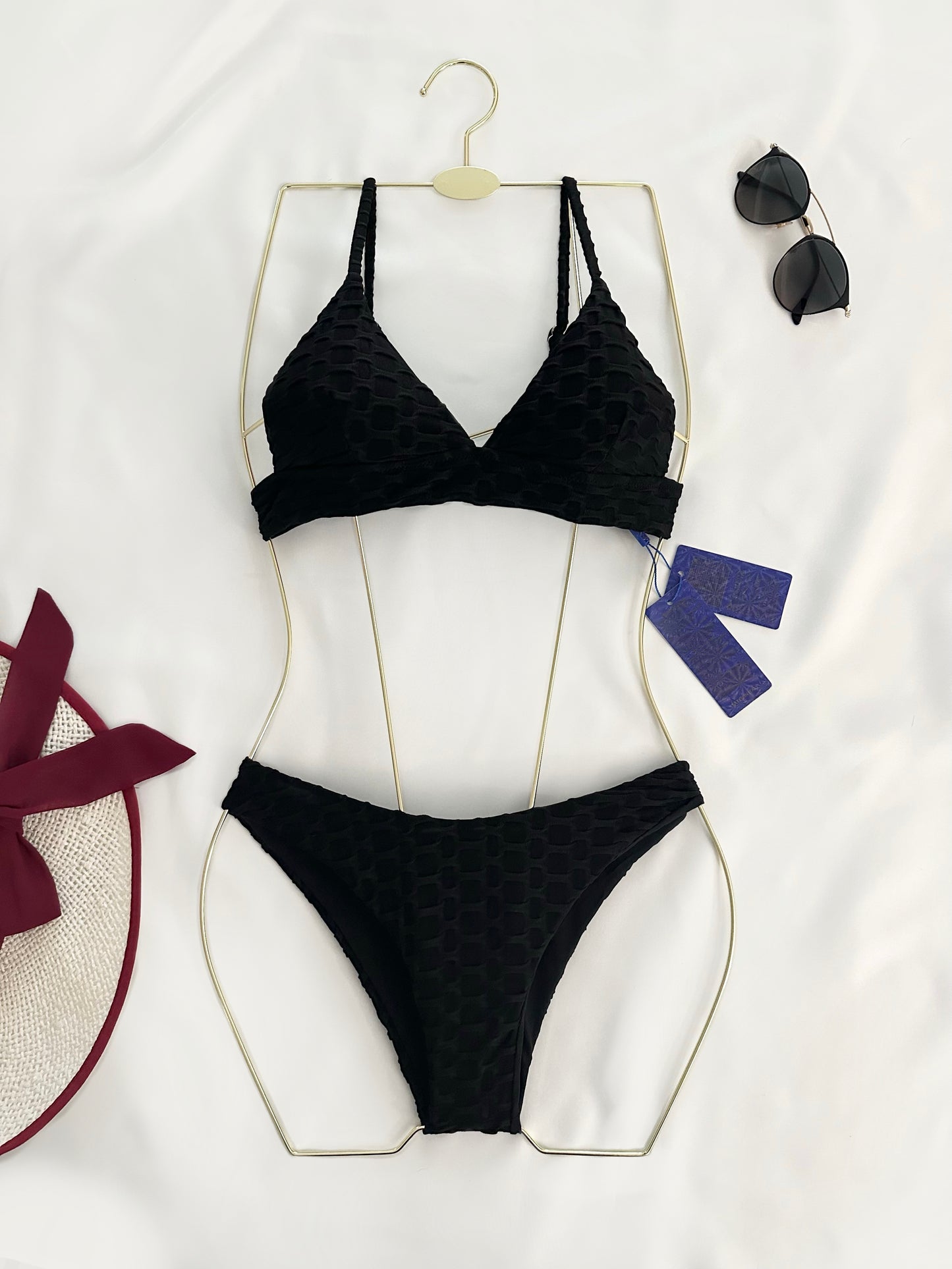 Black Textured Two Piece Swimsuit