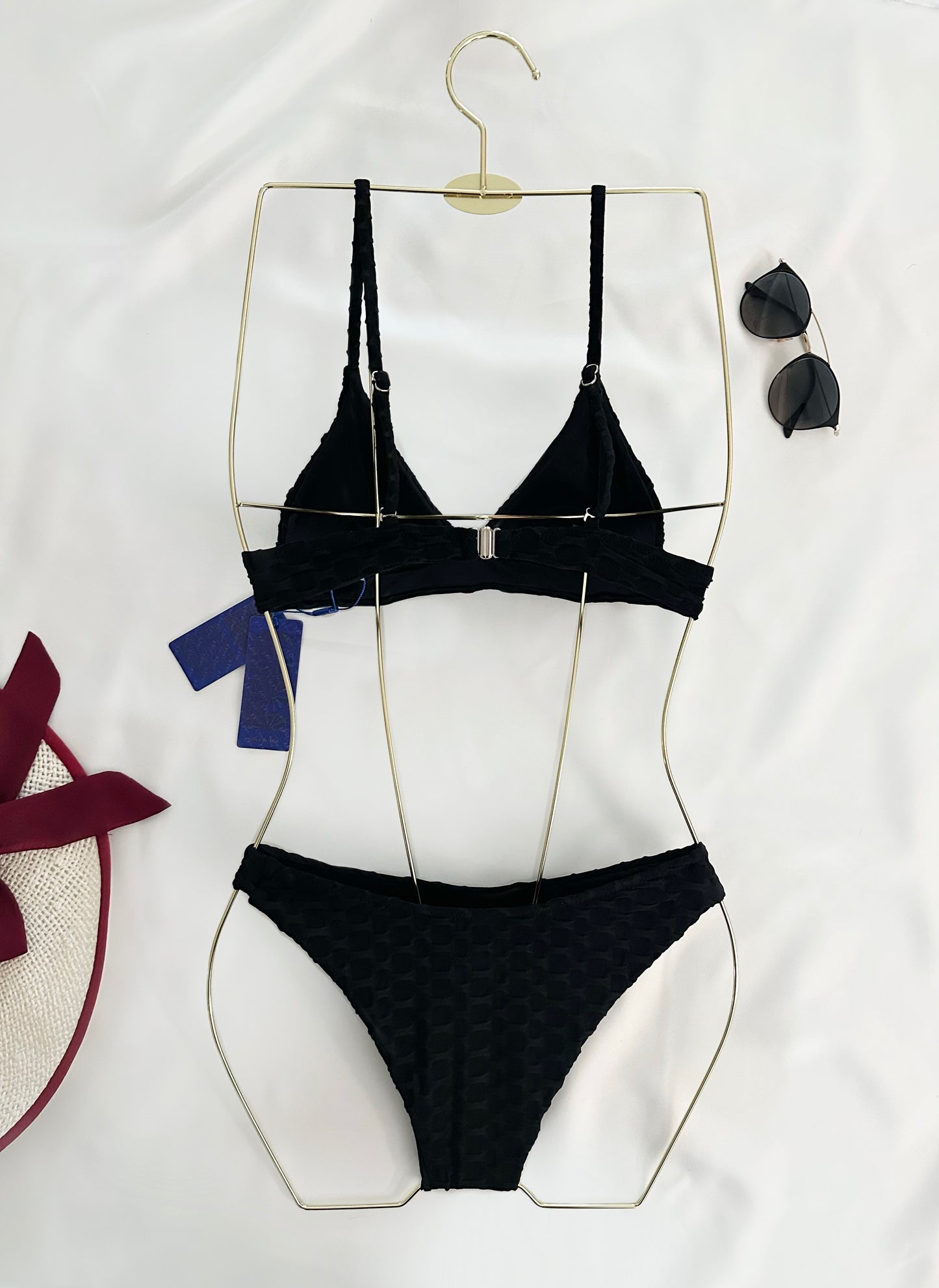Black Textured Two Piece Swimsuit