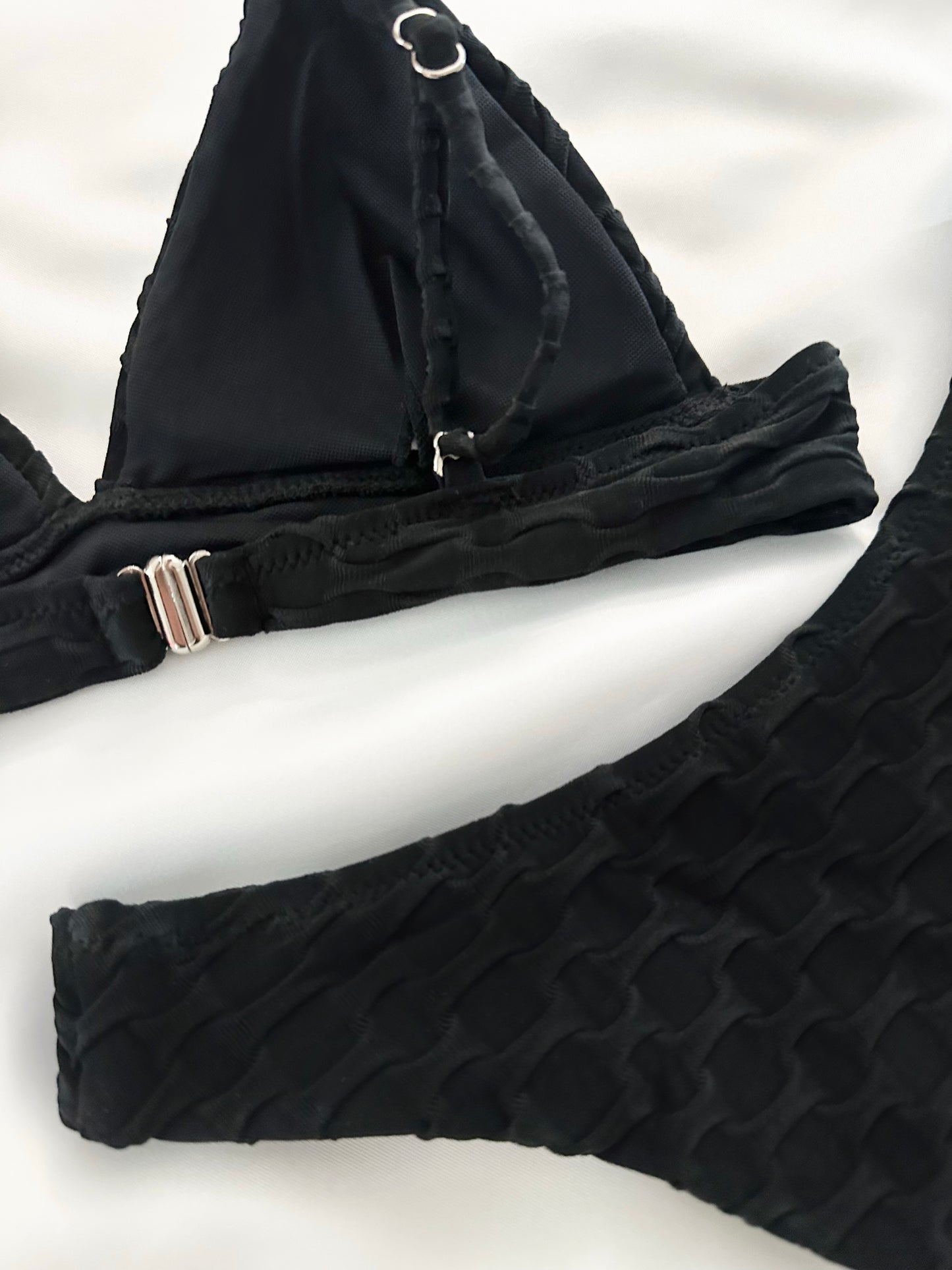 Black Textured Two Piece Swimsuit
