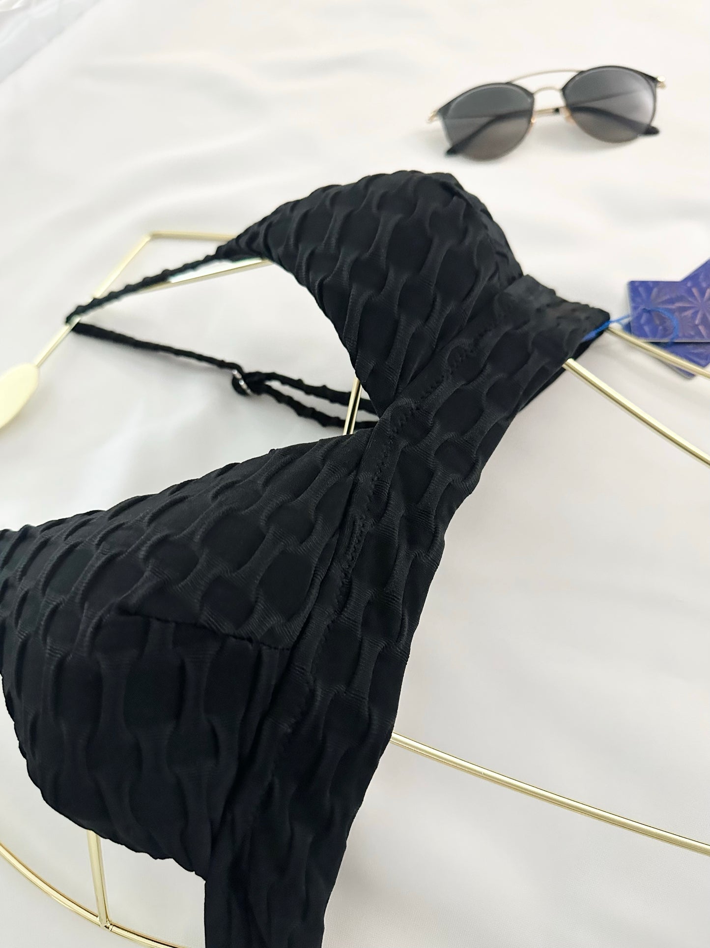 Black Textured Two Piece Swimsuit