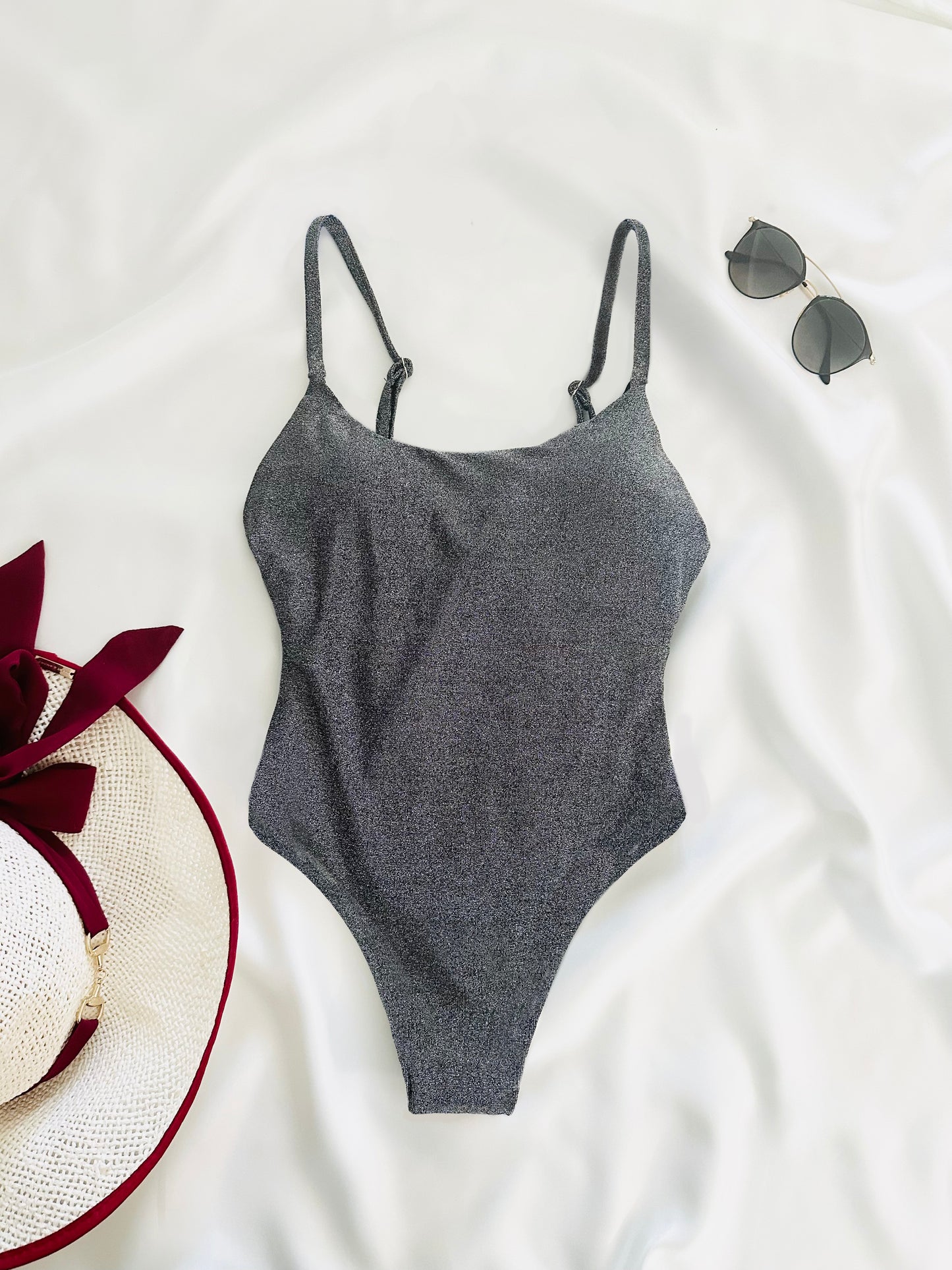 One Piece Sparkly Silver Swimsuit