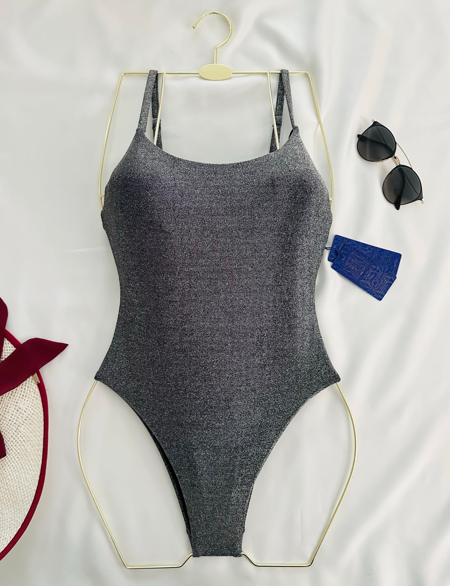 One Piece Sparkly Silver Swimsuit