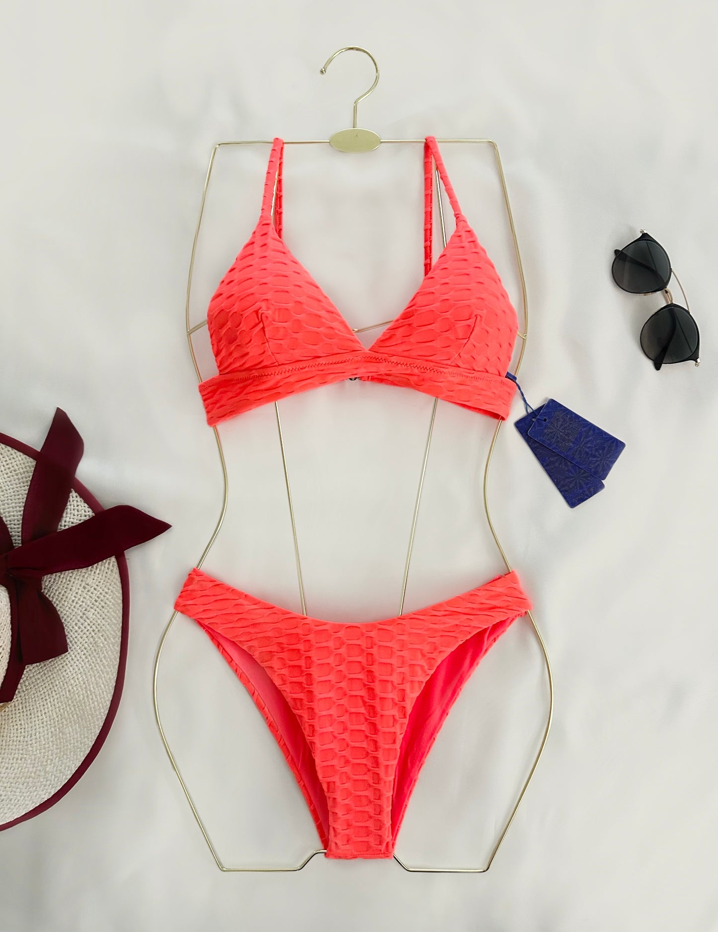 Orange Textured Two Piece Swimsuit