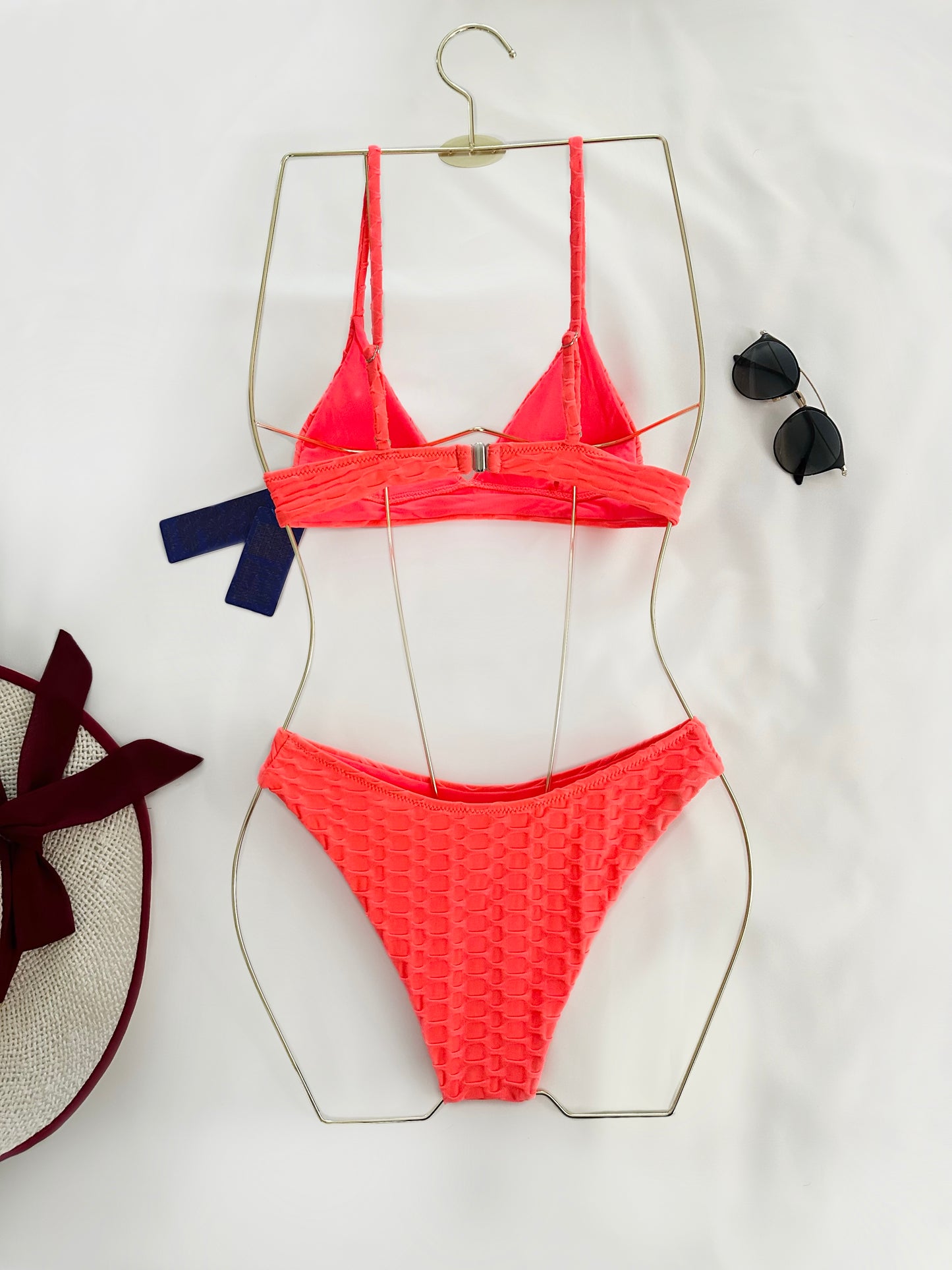 Orange Textured Two Piece Swimsuit