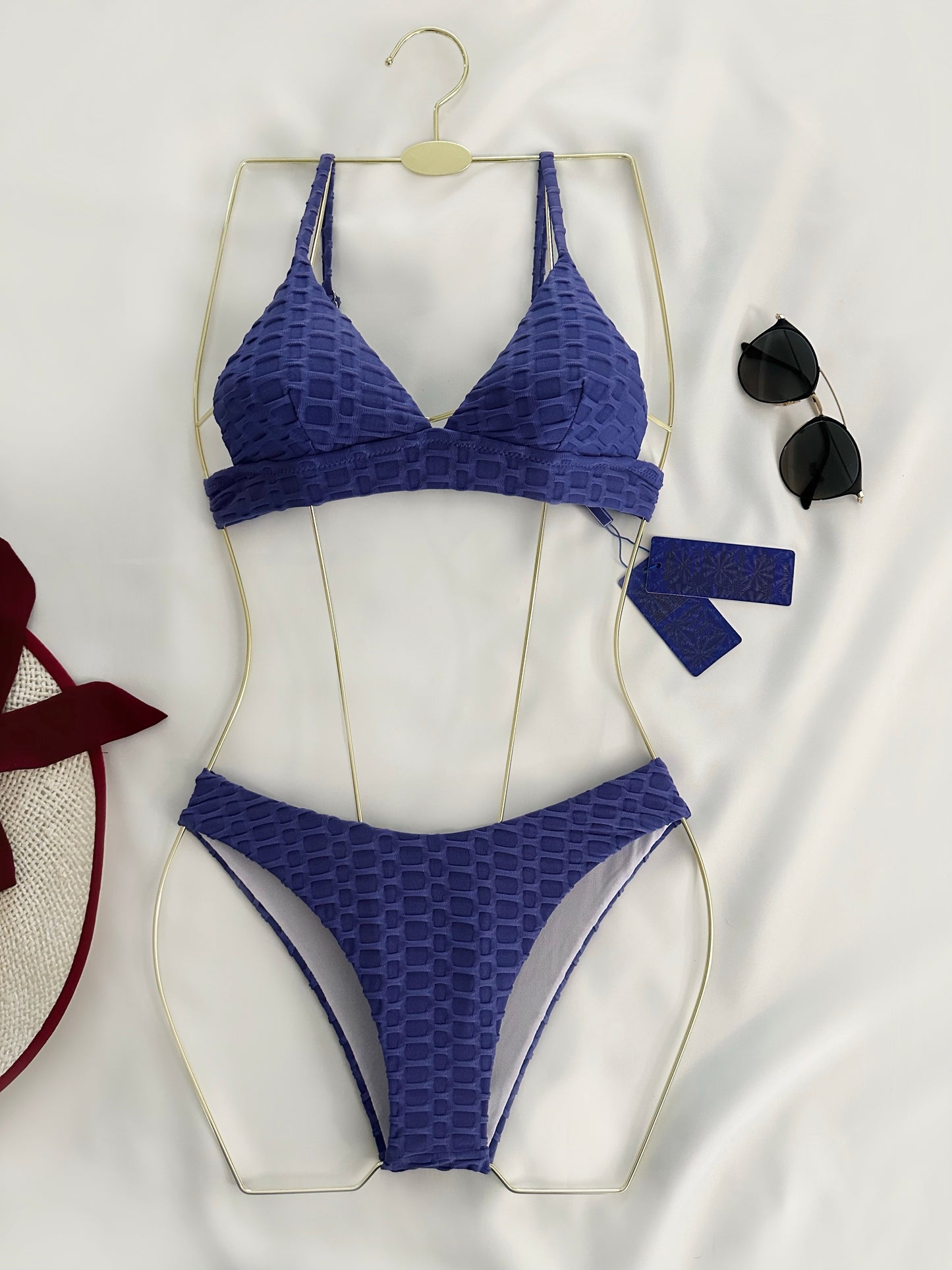 Purple Textured Two Piece Swimsuit