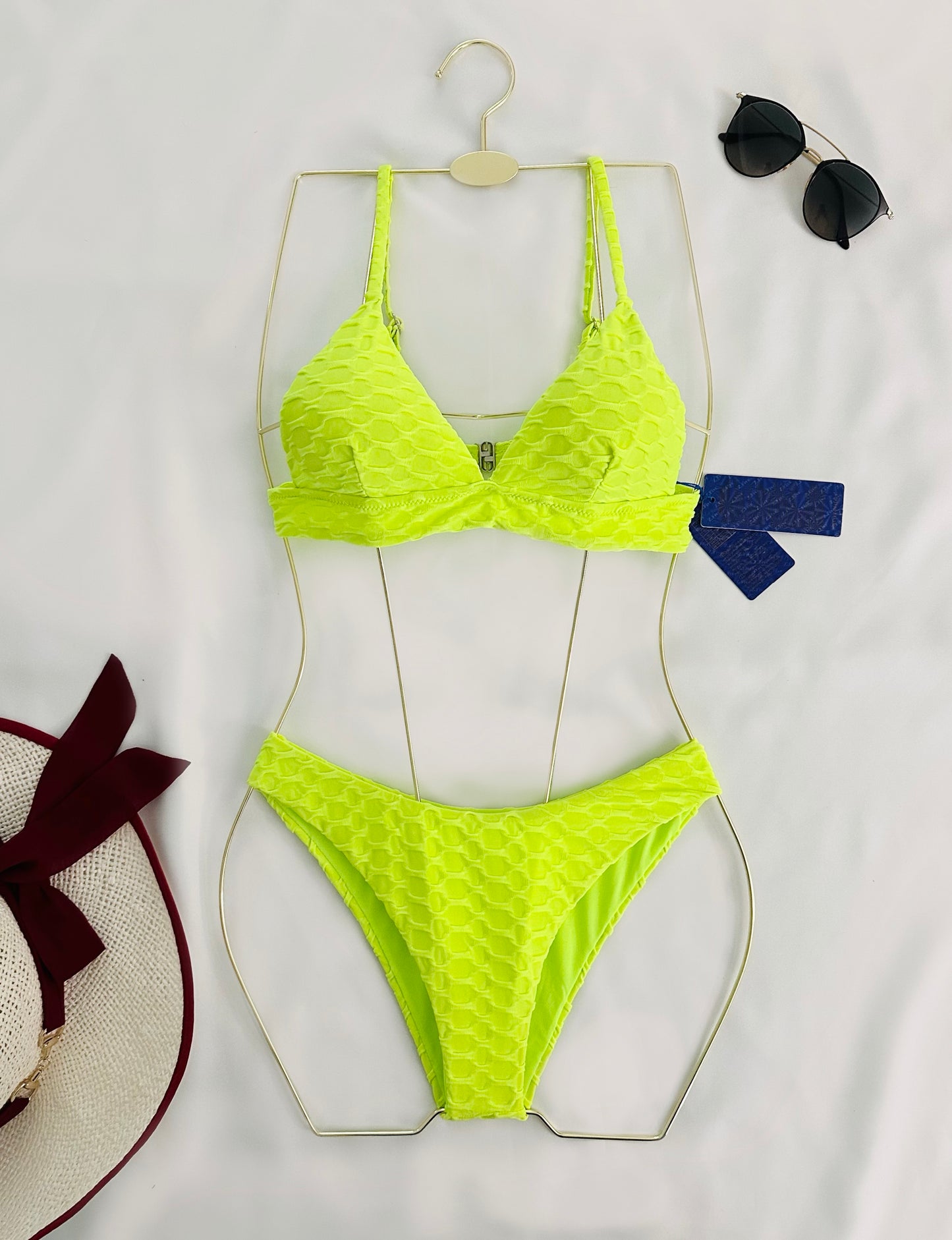 Yellow Textured Two Piece Swimsuit