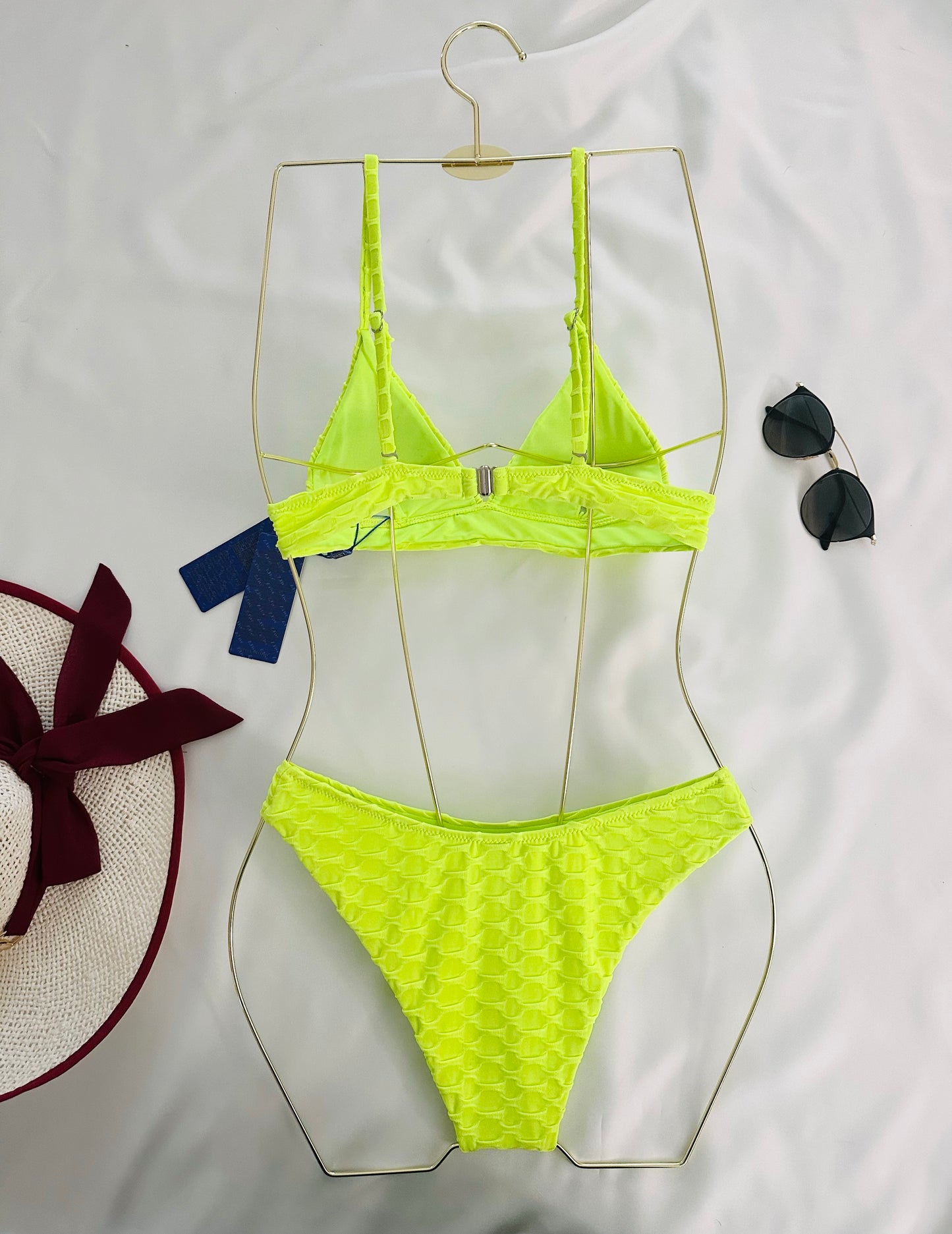 Yellow Textured Two Piece Swimsuit